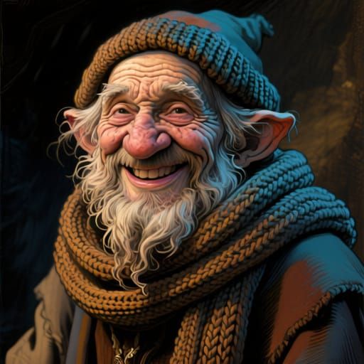 Grizzled Gnome Mendicant with Warm Smile