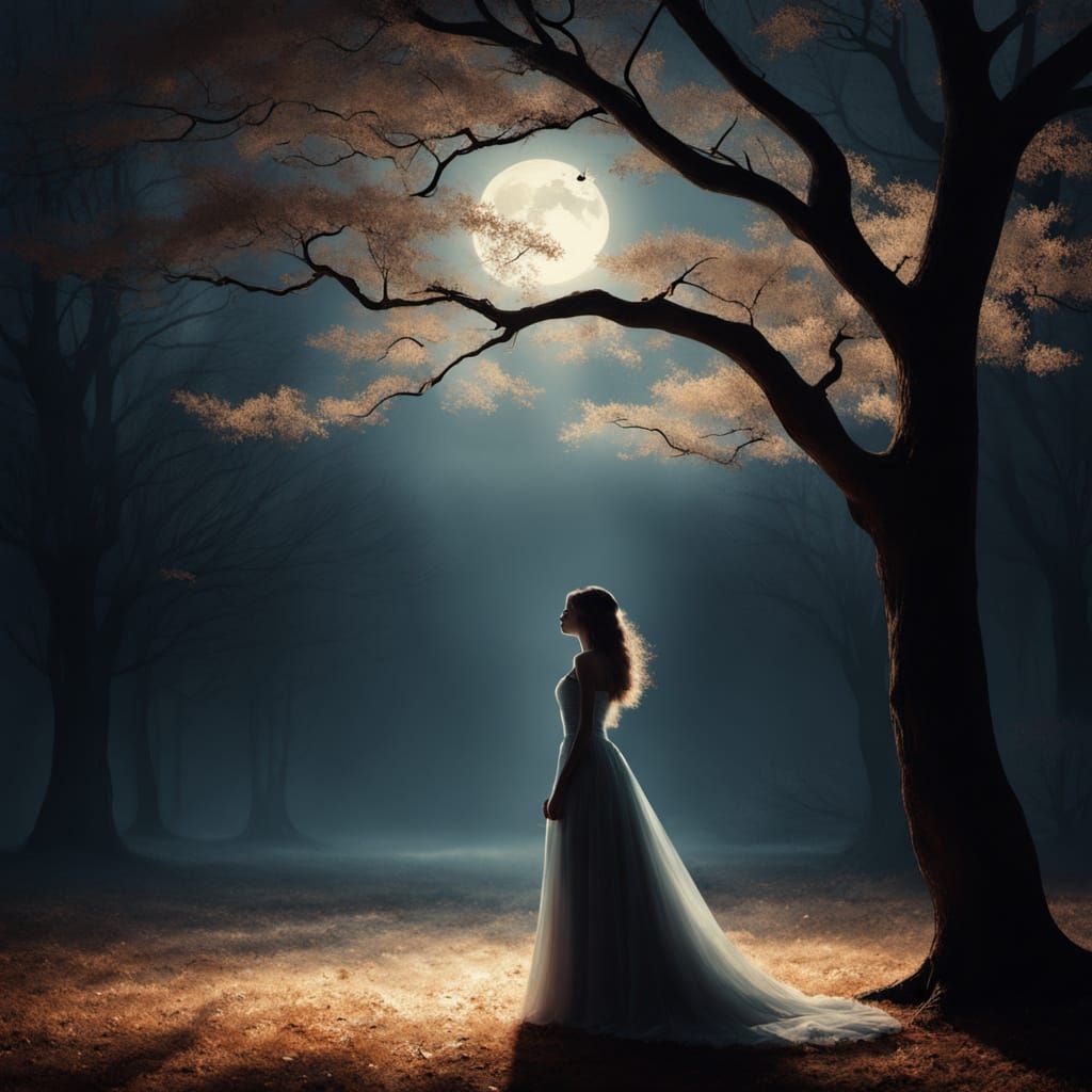 Ethereal Moonlit Goddess in Golden Hush