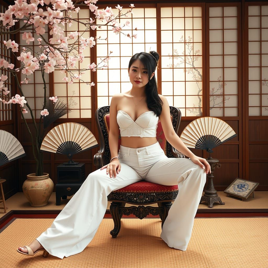 Japanese Woman in Traditional Setting Photorealistic Style