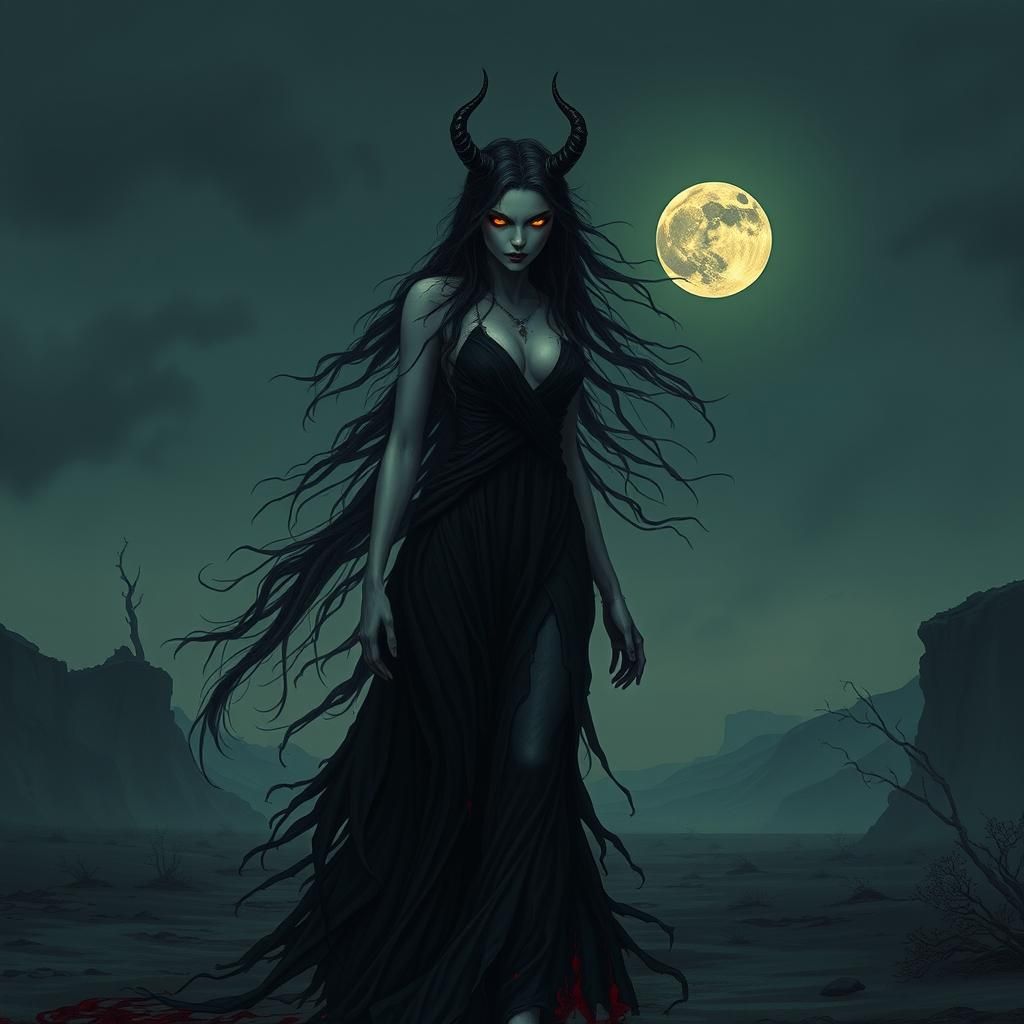 Eerie Female Figure in Dark Futurism Style