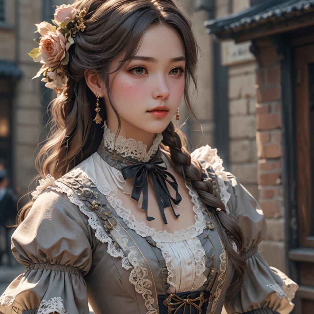 Girl in 19th Century Dress in 3D Anime Art