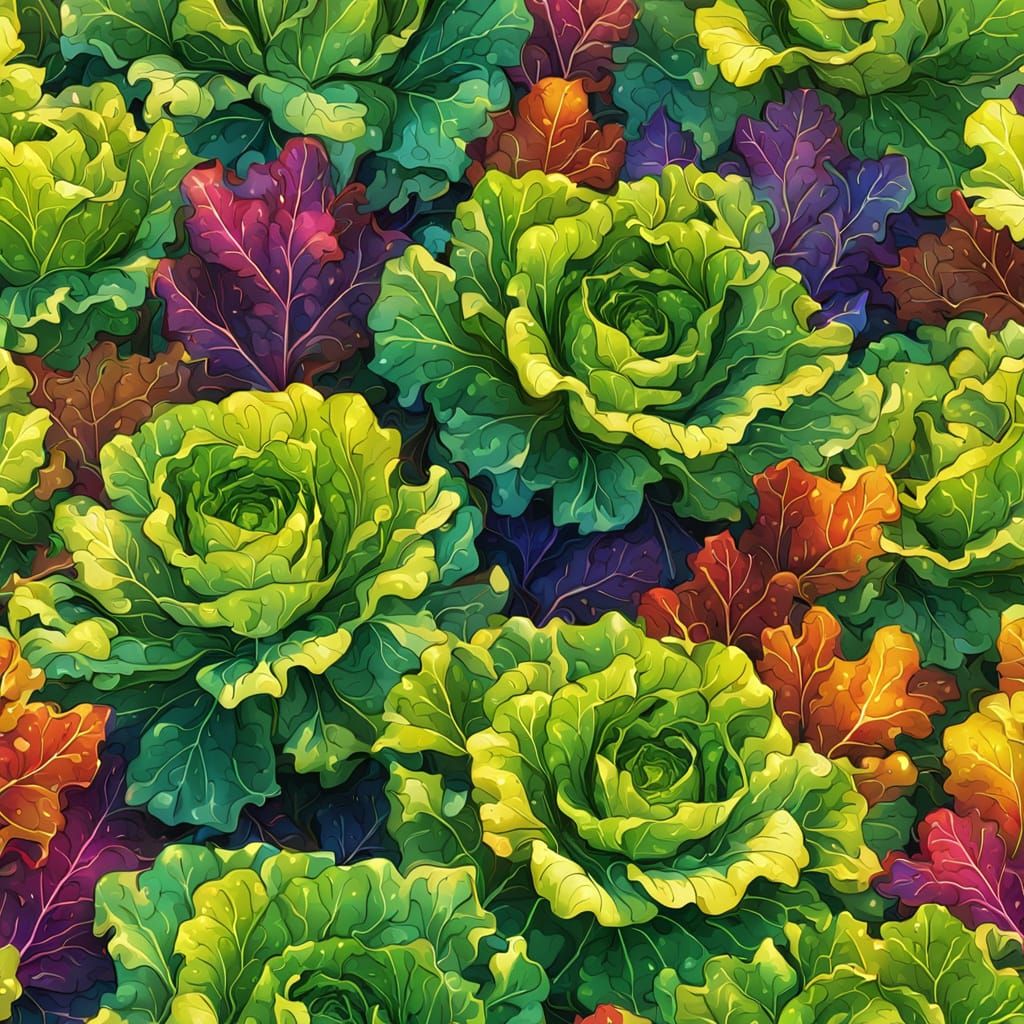 Lettuces Garden Party in Vibrant Digital Art