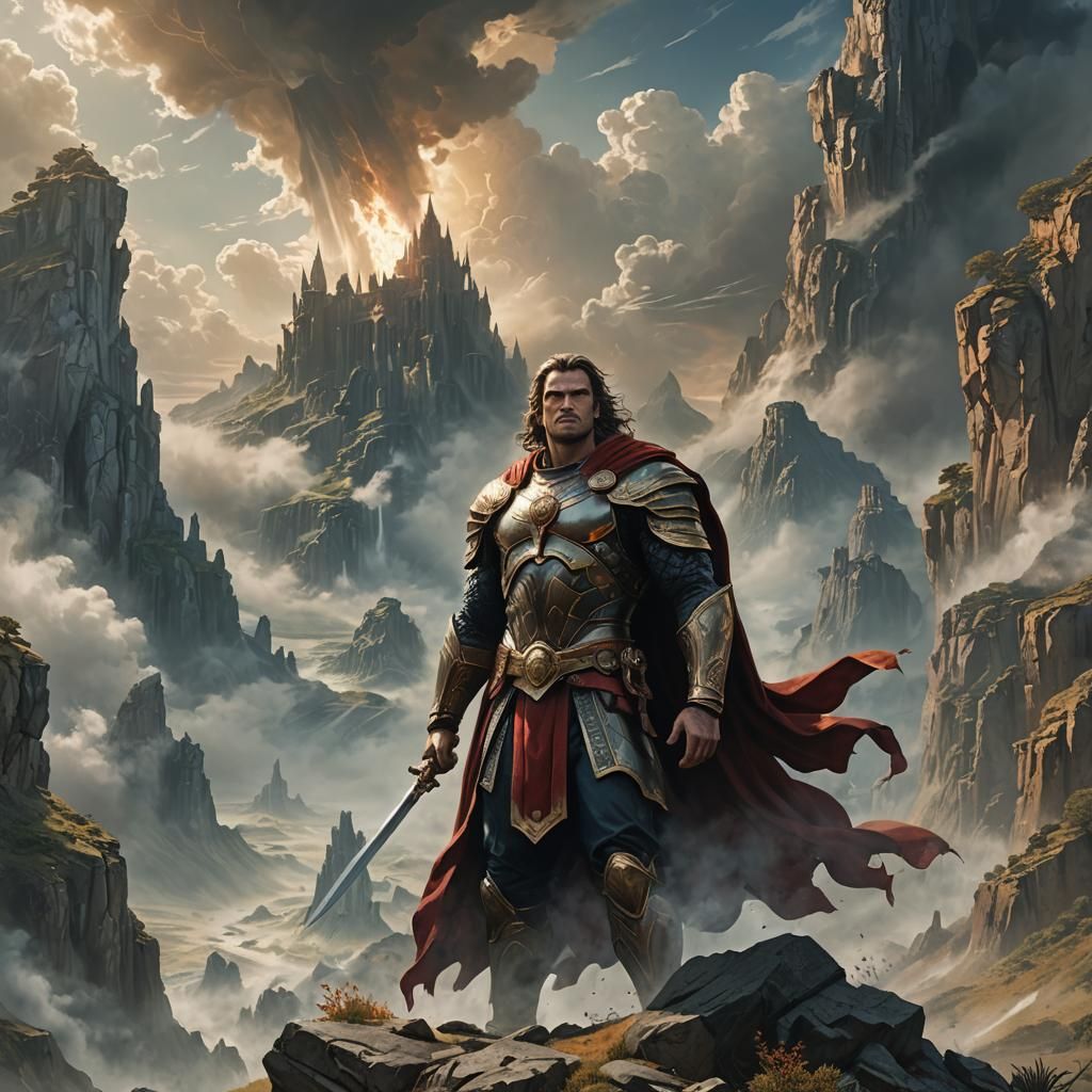 Heroic Victory in Ancient Fantasy Landscape
