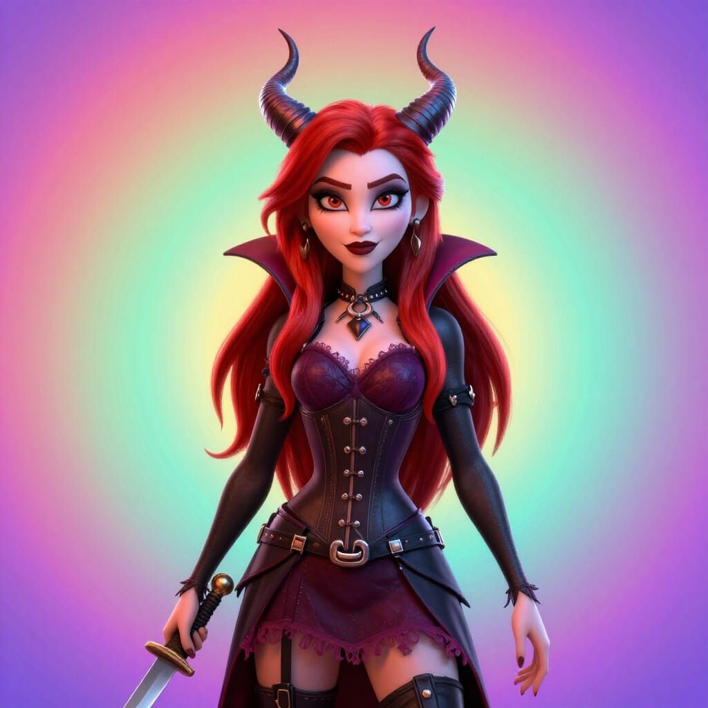 Gothic Vampire Girl with Horns and Dagger