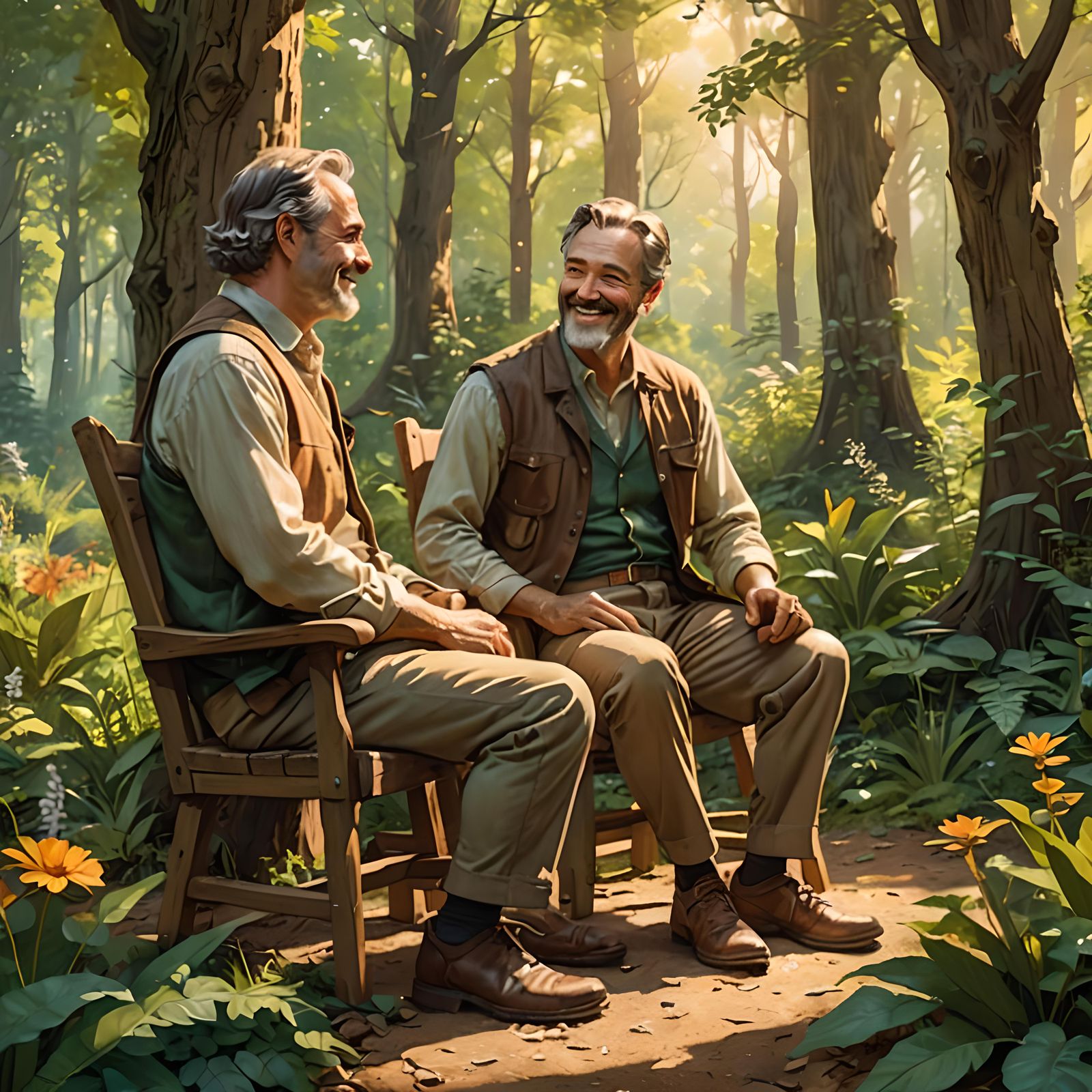 Two Friends Talking in Nature: Detailed Matte Painting