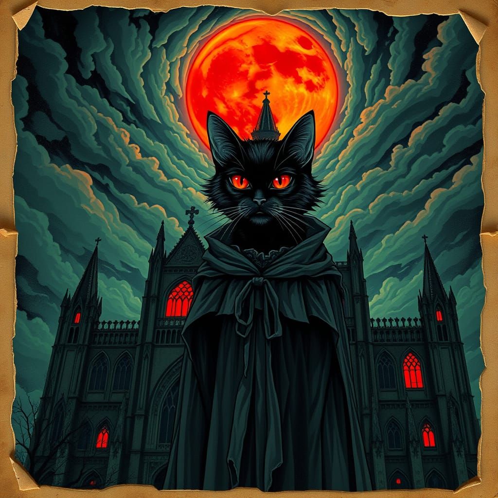 Ethereal Gothic Feline Vampire in Dark Renaissance Style