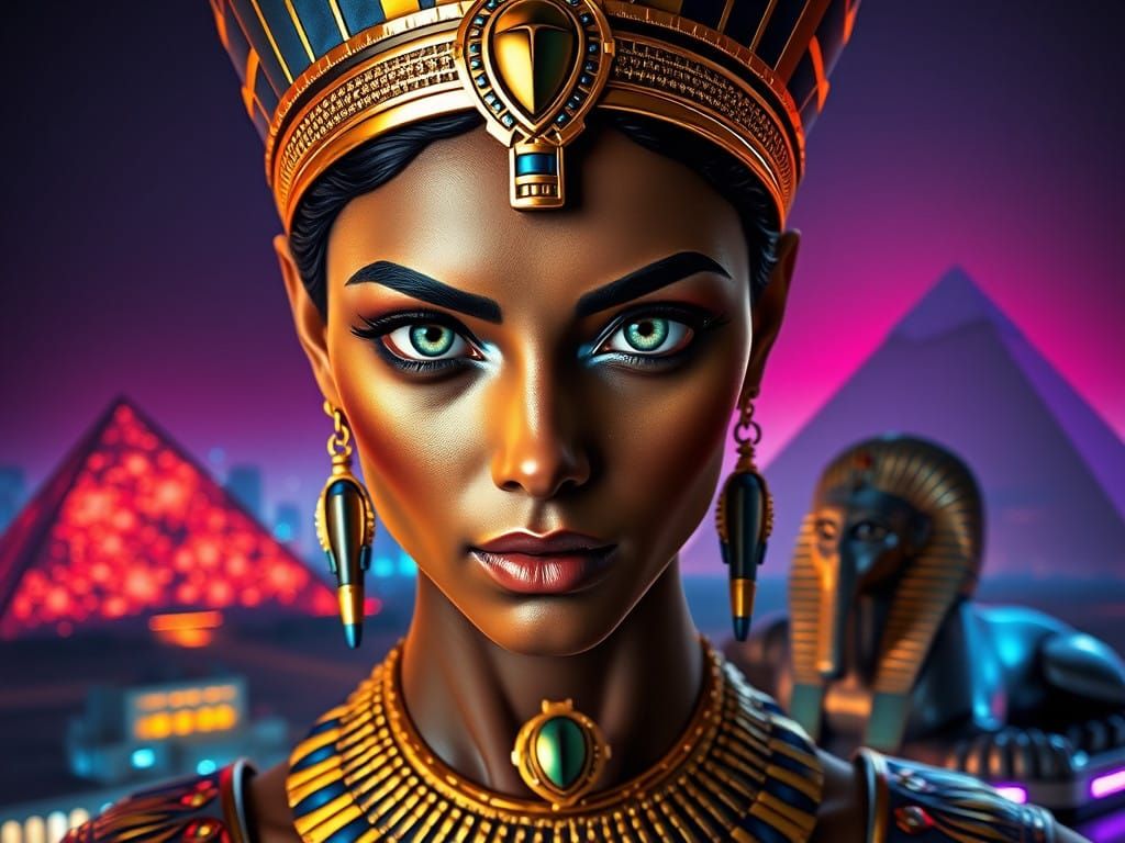Cyberpunk Cleopatra in Hyperrealistic Portrait