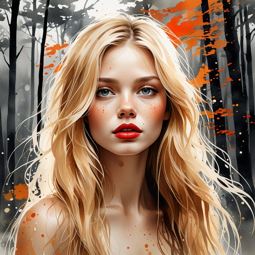 Warm and Expressive Watercolor Painting with Gold Accents