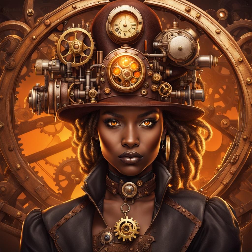 Steampunk Beauty: Woman with Golden Hair and Engine