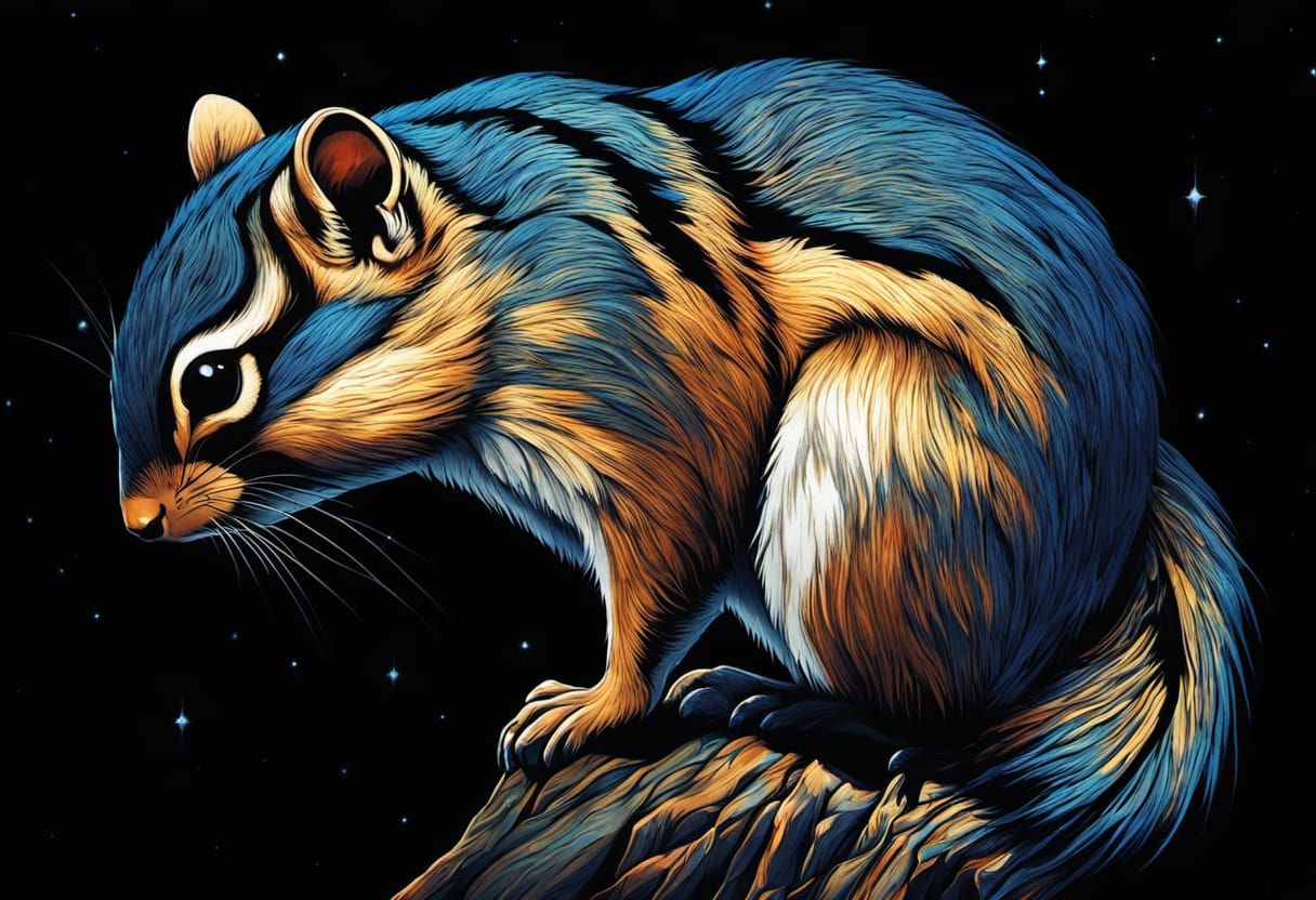 Gothic Chipmunk Portrait in Vibrant Night Sky