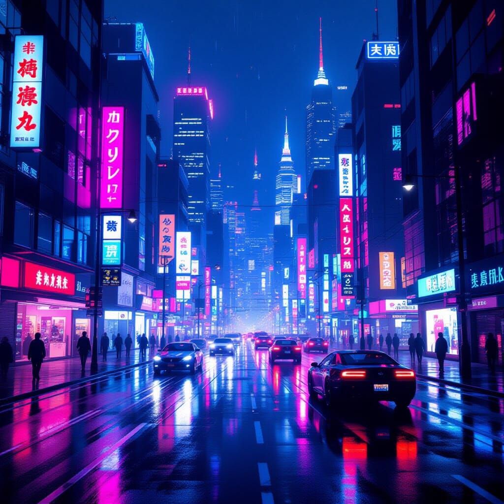 Cyberpunk Cityscape with Neon Lights