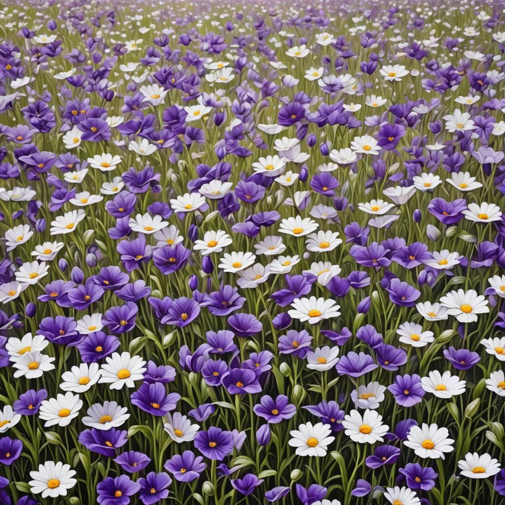 Airbrush Art: Field of Purple and White Flowers