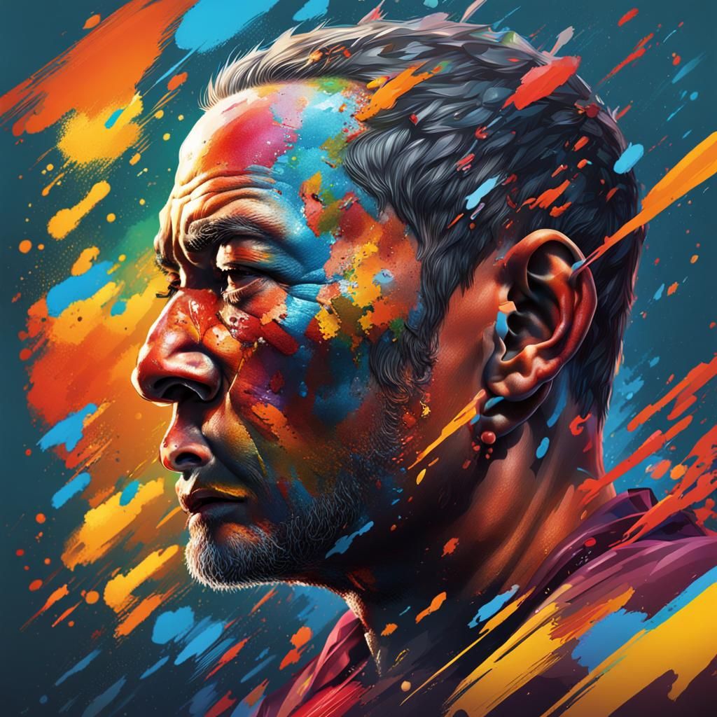 Hyperrealistic Portrait with Colorful Splash Art Background