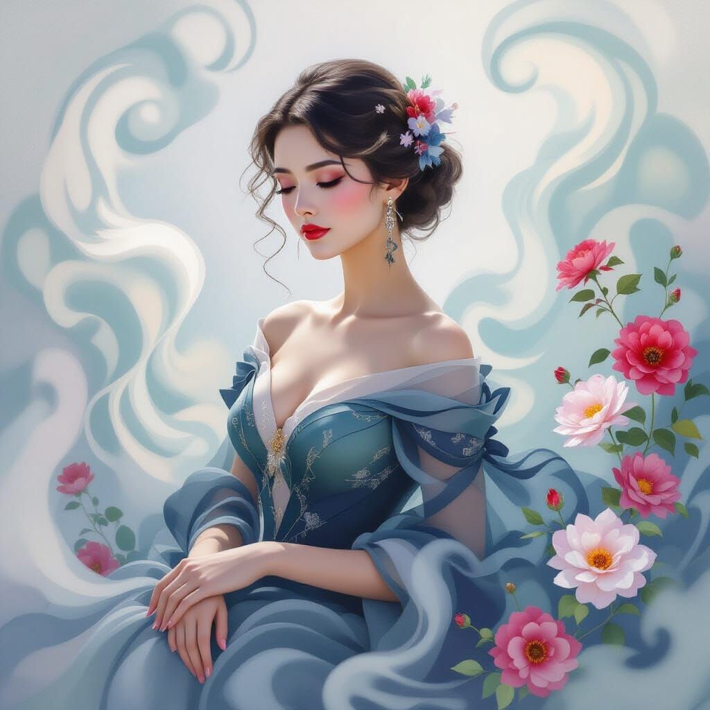Elegant Woman in a Surreal Dreamscape