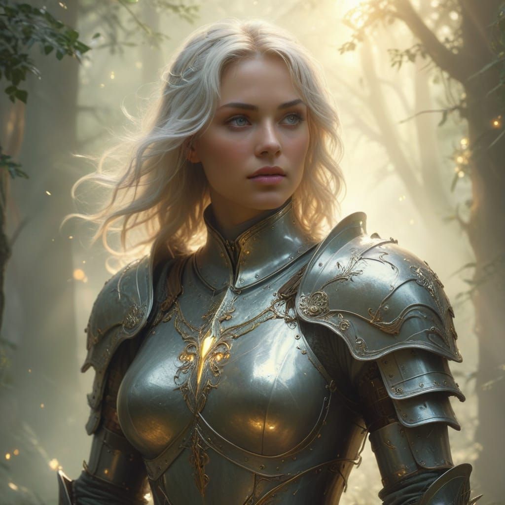 Serene Holy Knight in Mystical Forest