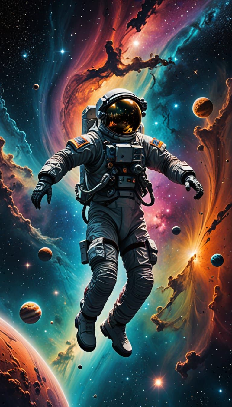 Astronaut in Nebula: A Sci-Fi Matte Painting