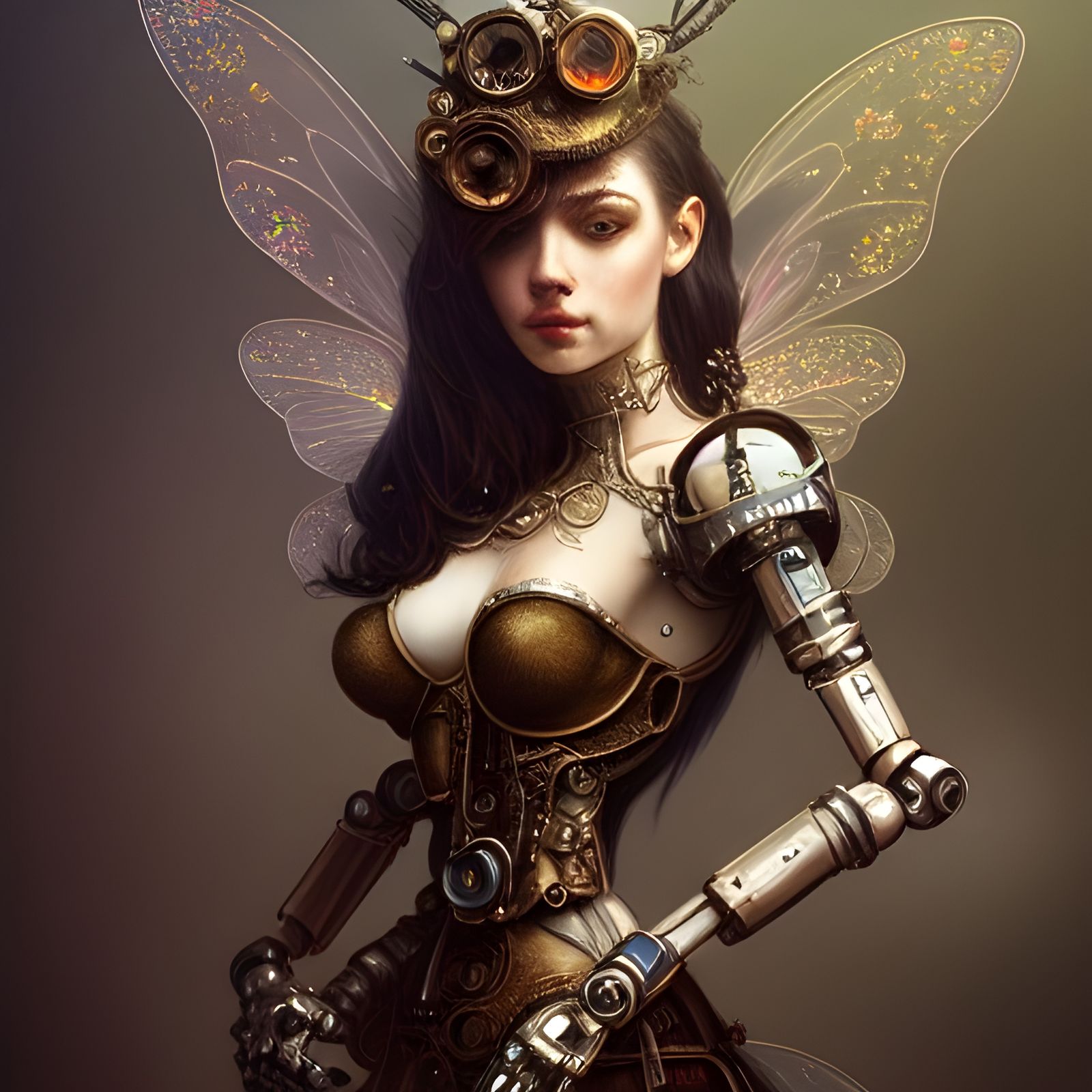 Intricate Steampunk Robotic Fairy Digital Illustration