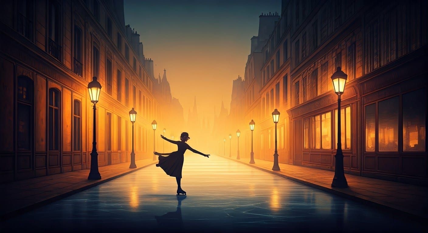 Victorian Skater's Delicate Pirouettes in Gaslit Paris