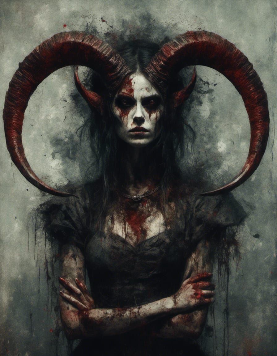 Eerie Devil Woman Portrait at Night