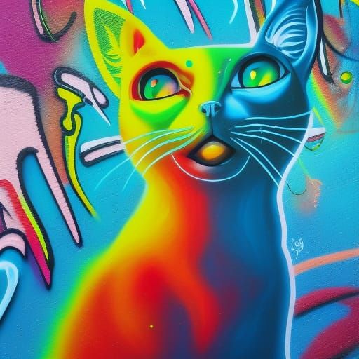 Rainbow Cat Graffiti Art in Ultra Quality