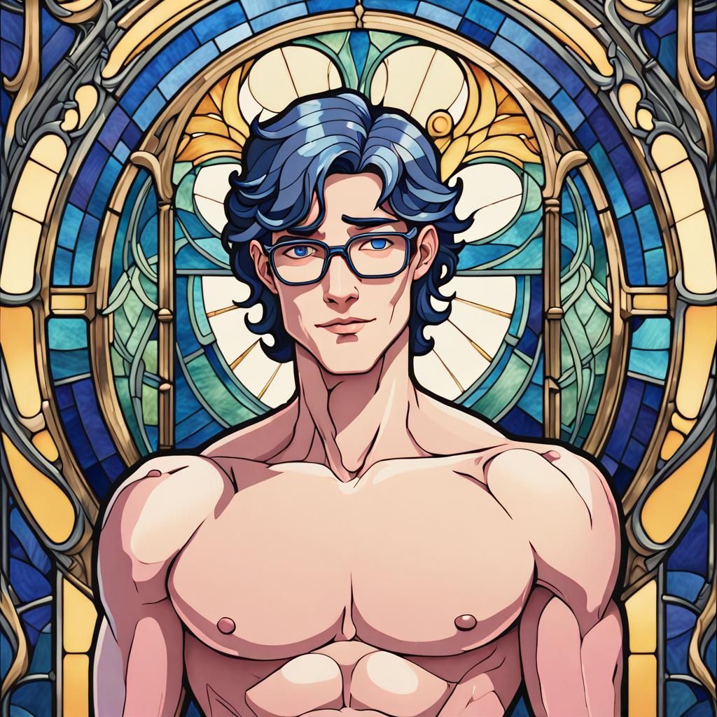 Art Nouveau Stained Glass: Handsome Android Lancelot