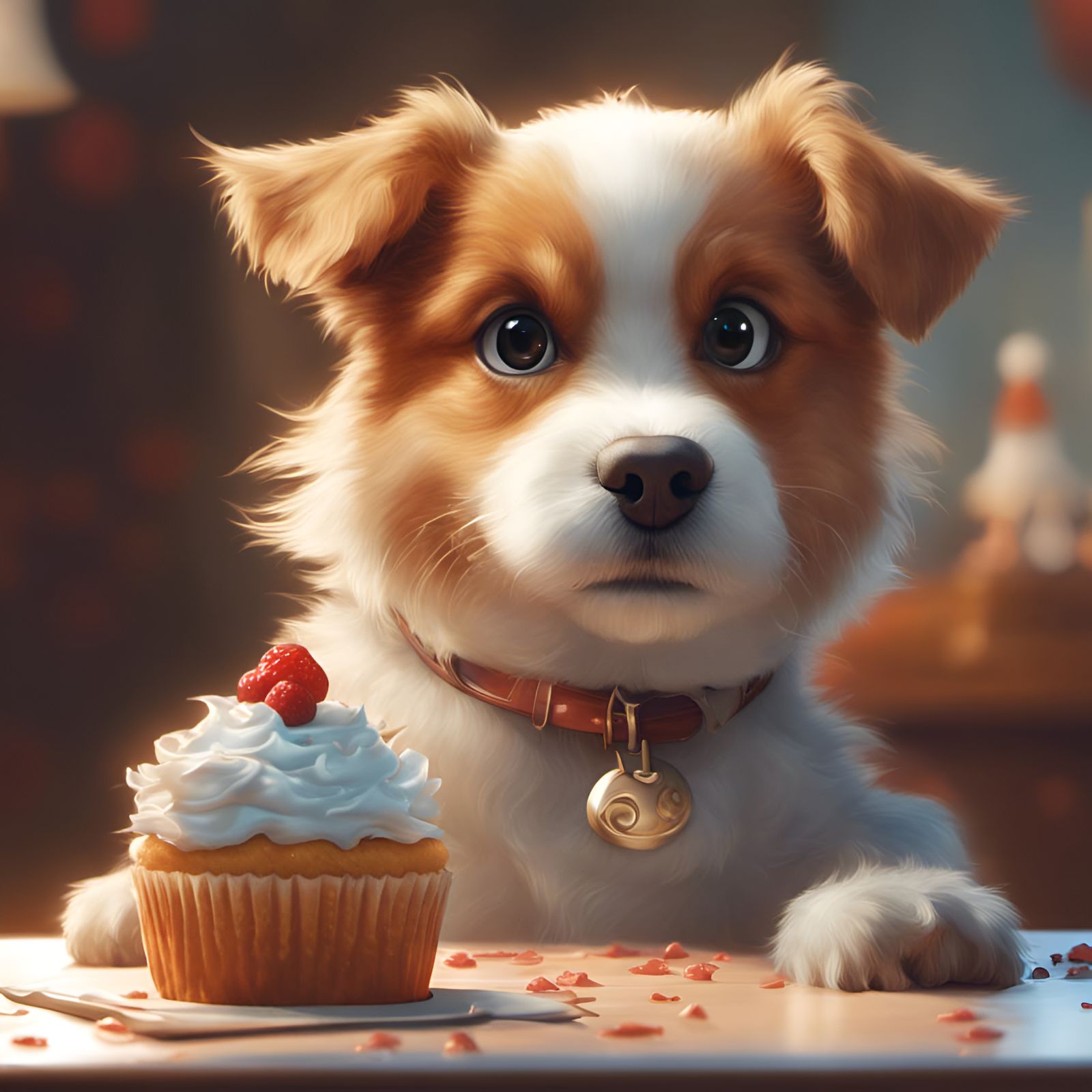 Adorable Dog Pupcake Portrait, Digital Illustration