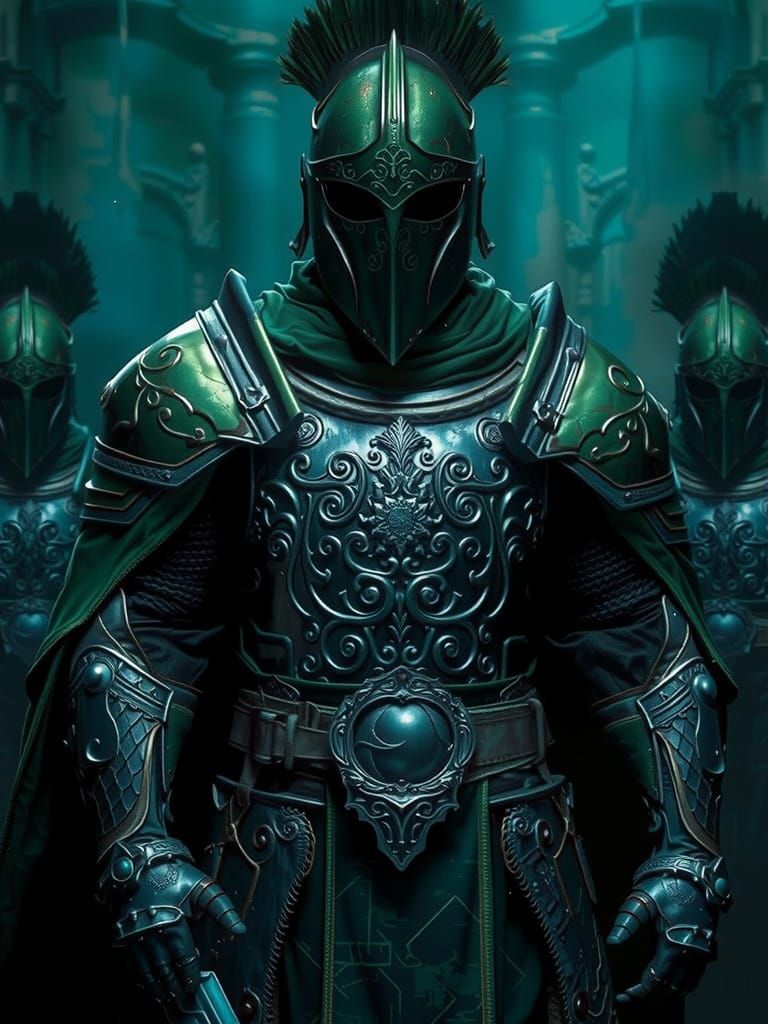 Hyperrealistic Green Knight Depiction in HDR