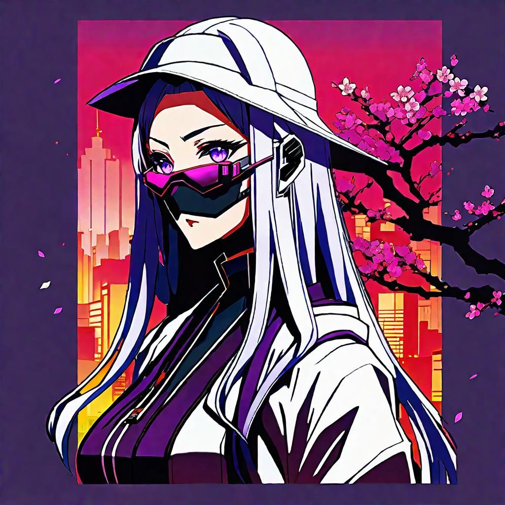 Cyberpunk Anime Girl in Cherry Blossom City