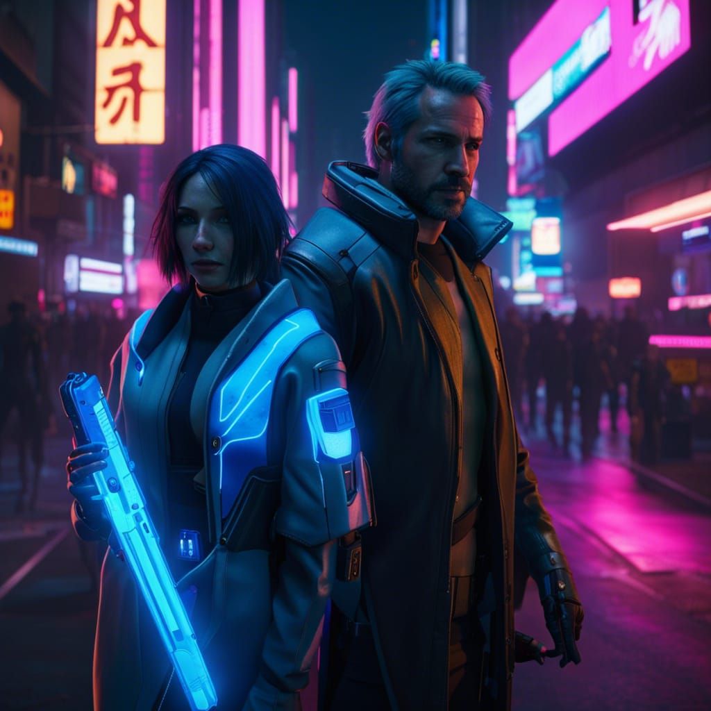 Master Chief and Cortana in Cyberpunk Tokyo