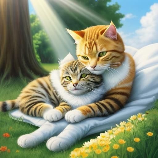 Cat and Dog Embrace in Divine Sunshine