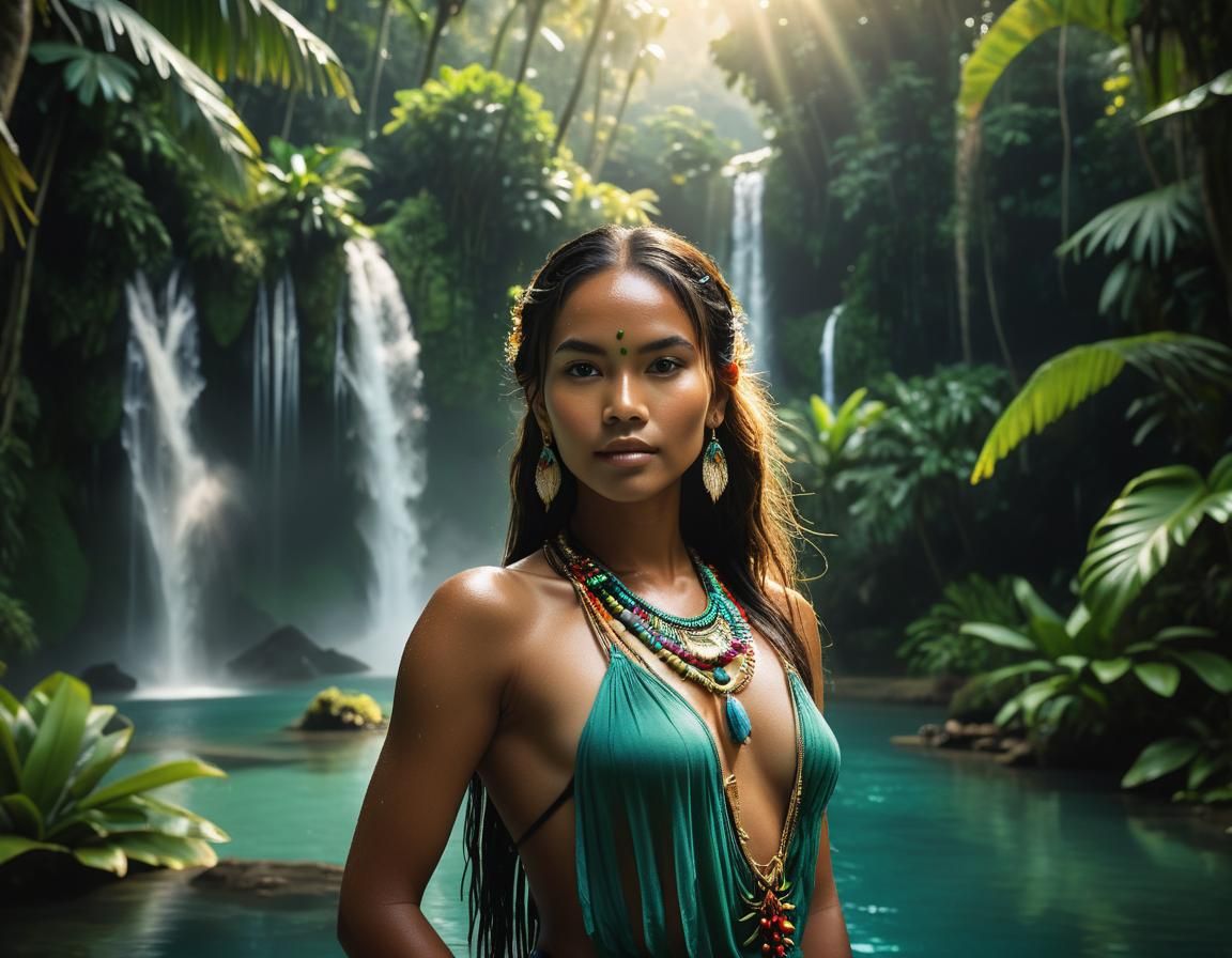 Tropical Lagoon Portrait of Native Woman