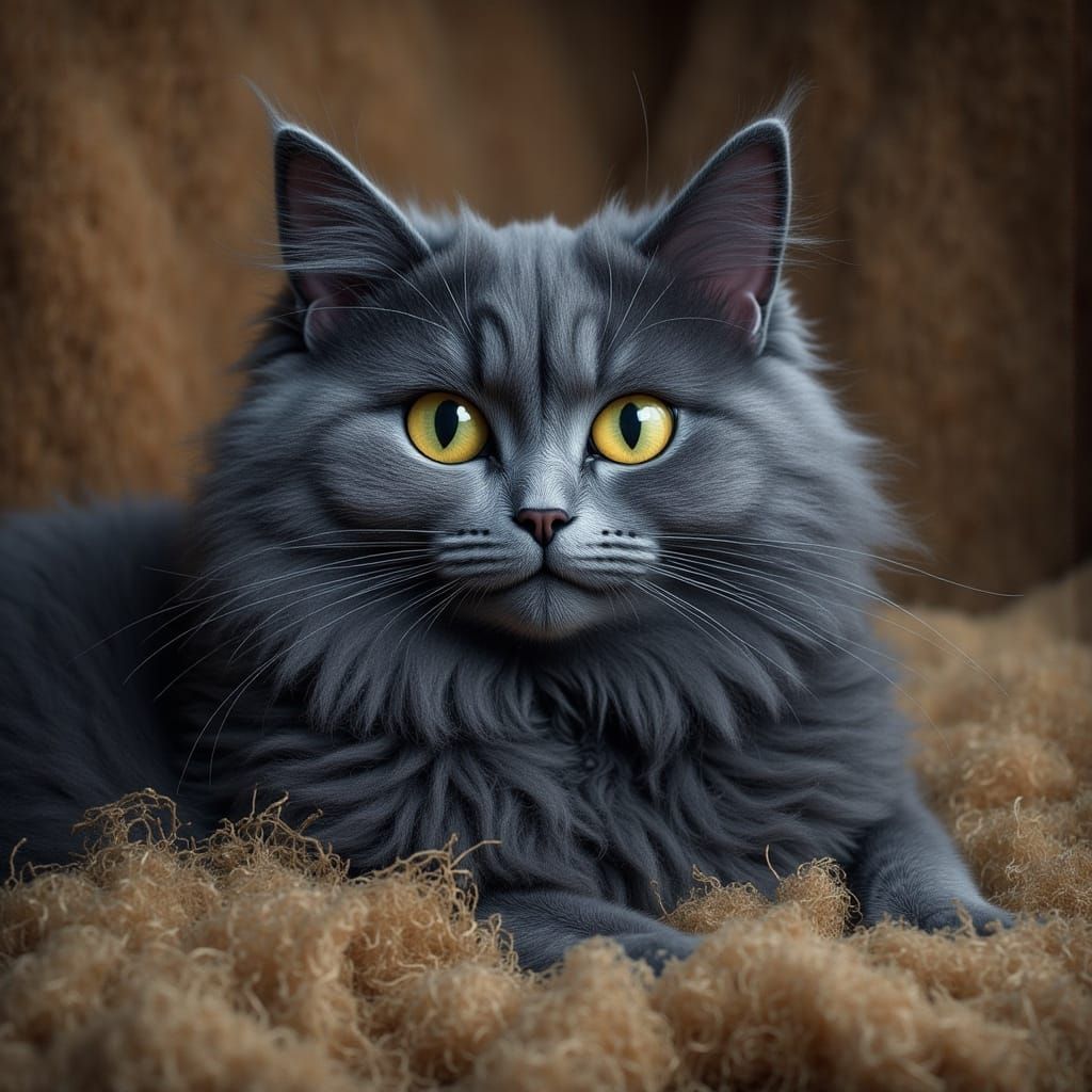 Magnificent Russian Blue Cat Gazes Directly