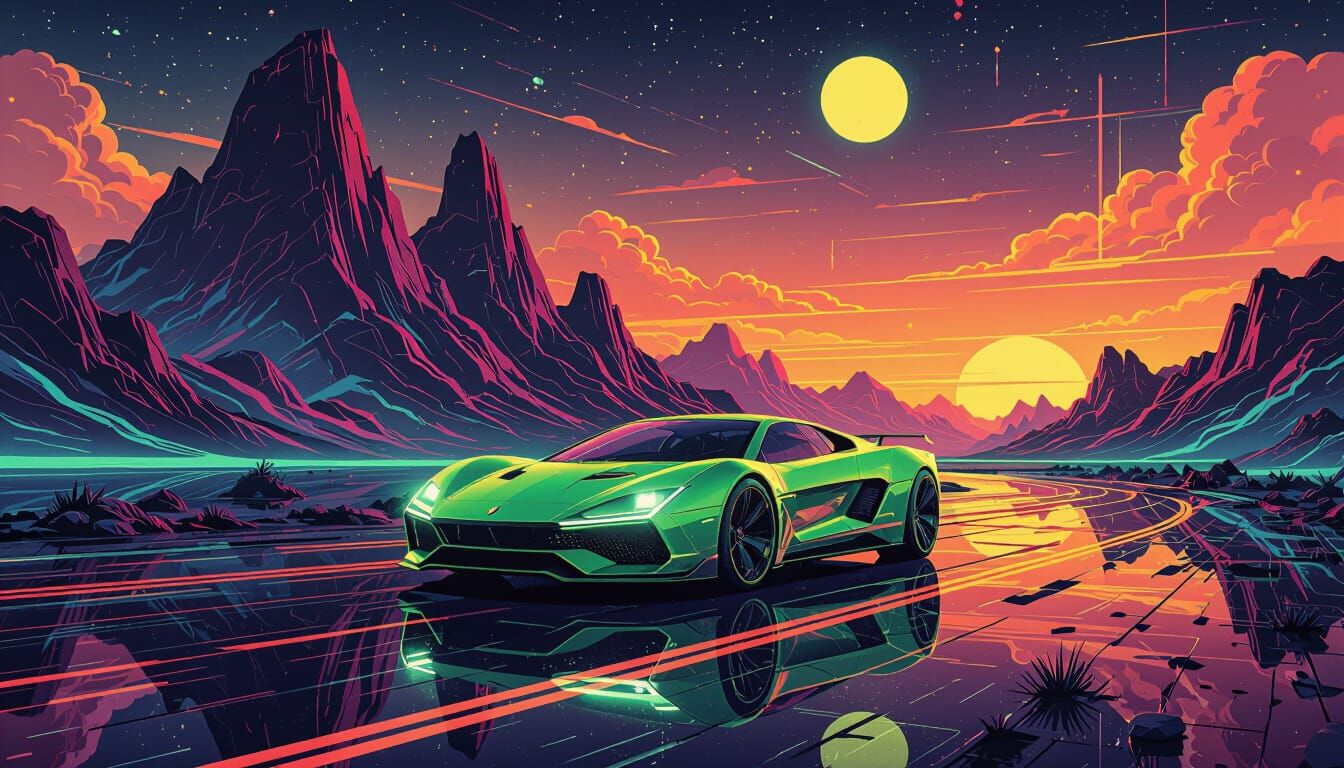 Vibrant Neon Futuristic Landscape in Electric Style