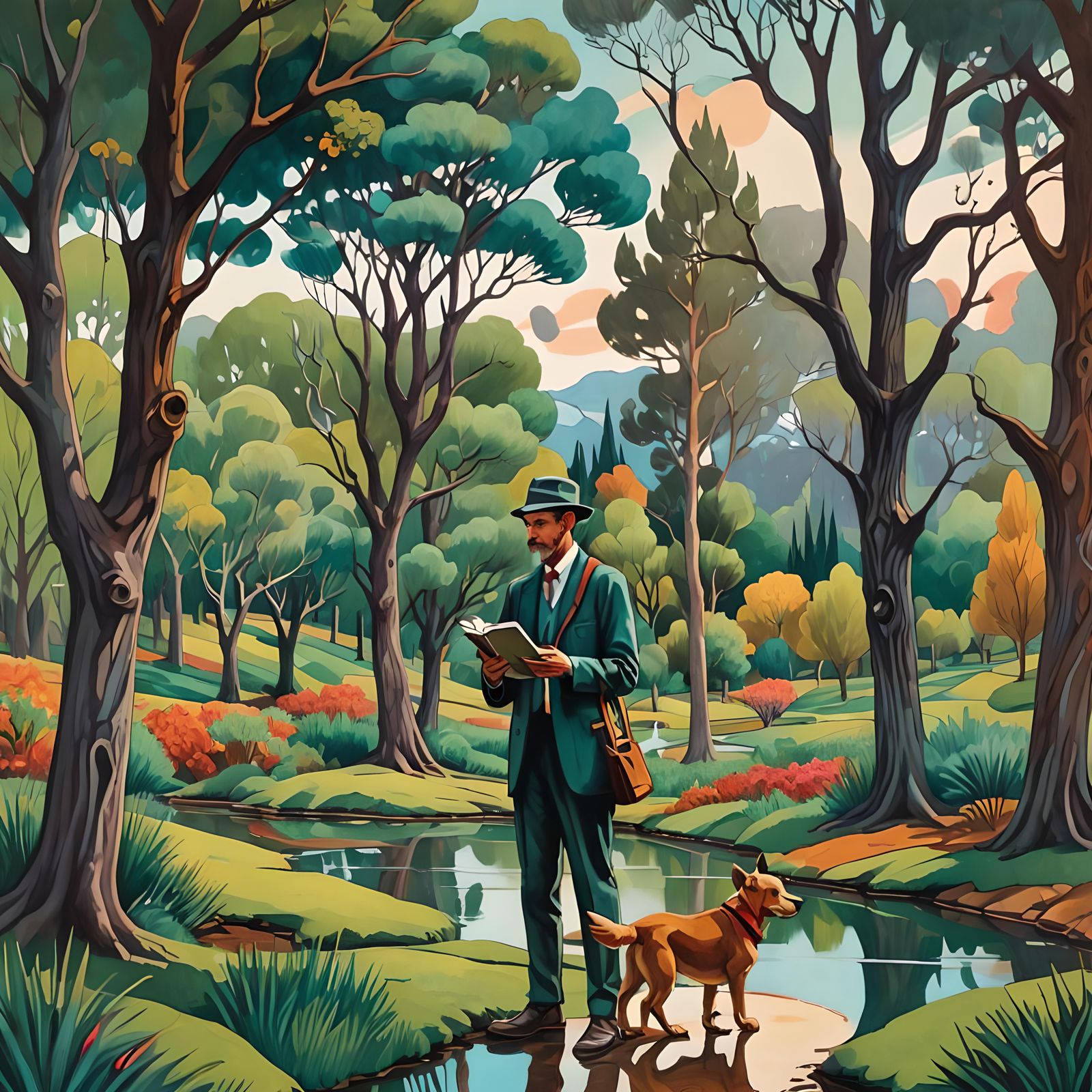 a man and his dog pose for a picture, inspired by Arthur Gar...