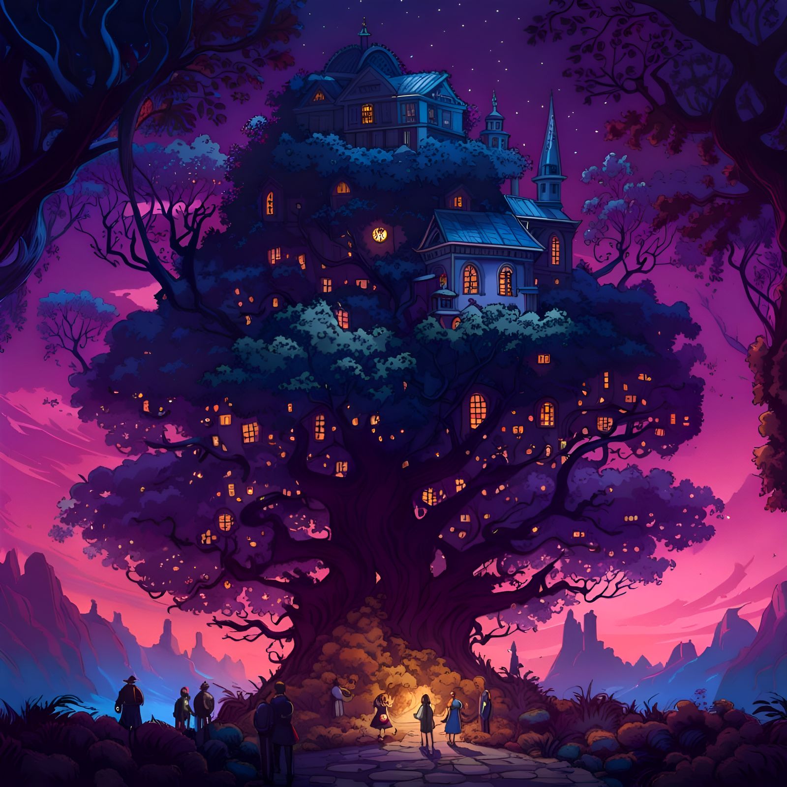 Overgrown Medieval City at Sunset, Digital Art