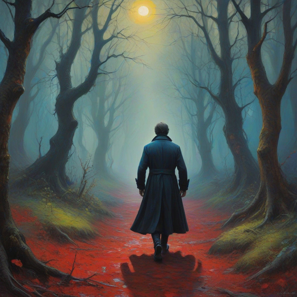 A Gothic Vampire Walks Through a Dreamlike Forest