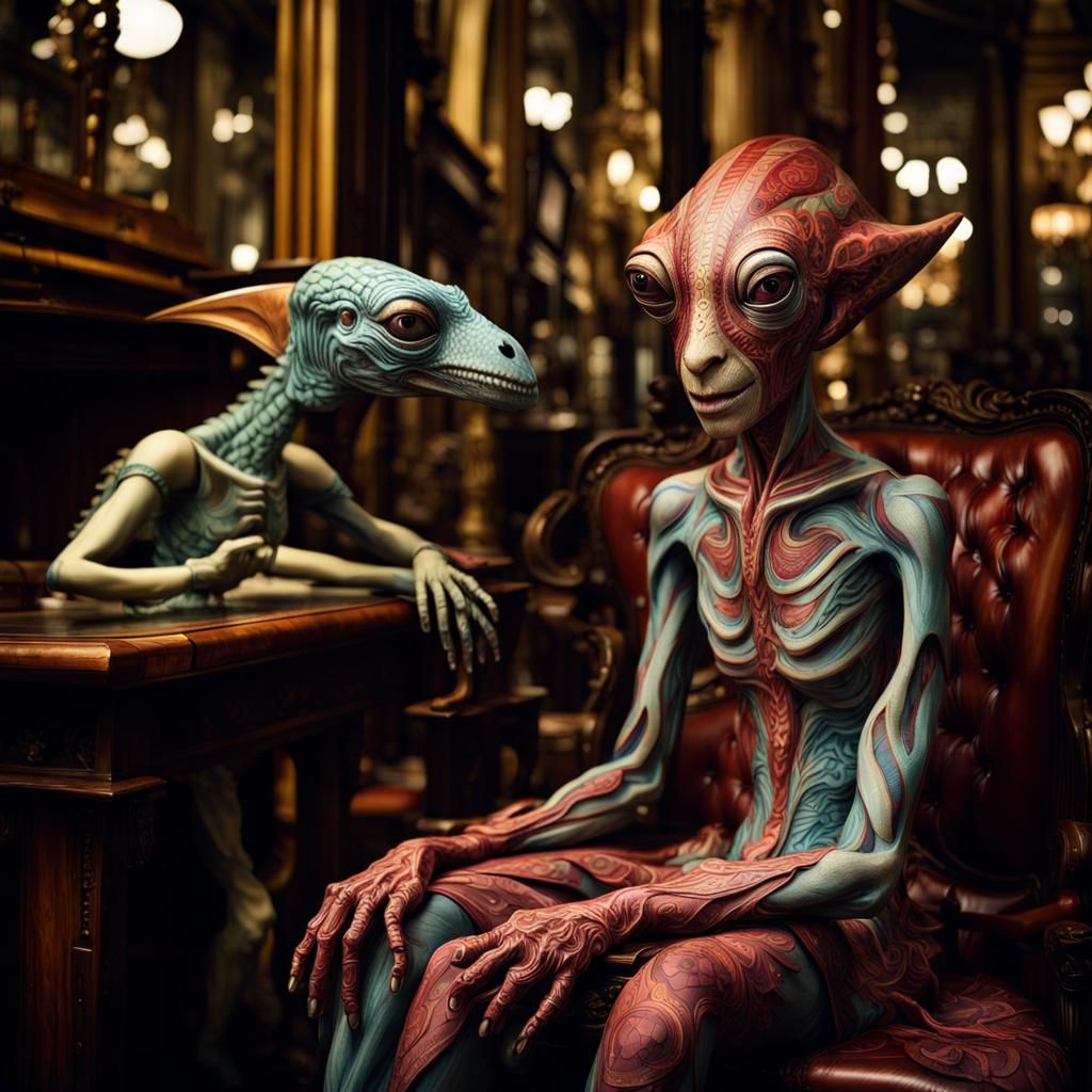 Photorealistic Aliens in Subdued, Eldritch Lighting