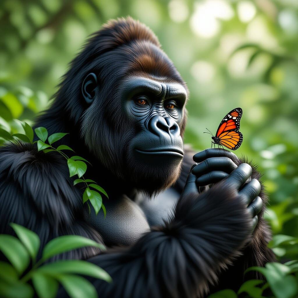 Serene Gorilla with Butterfly, Blender 3D Digital Art