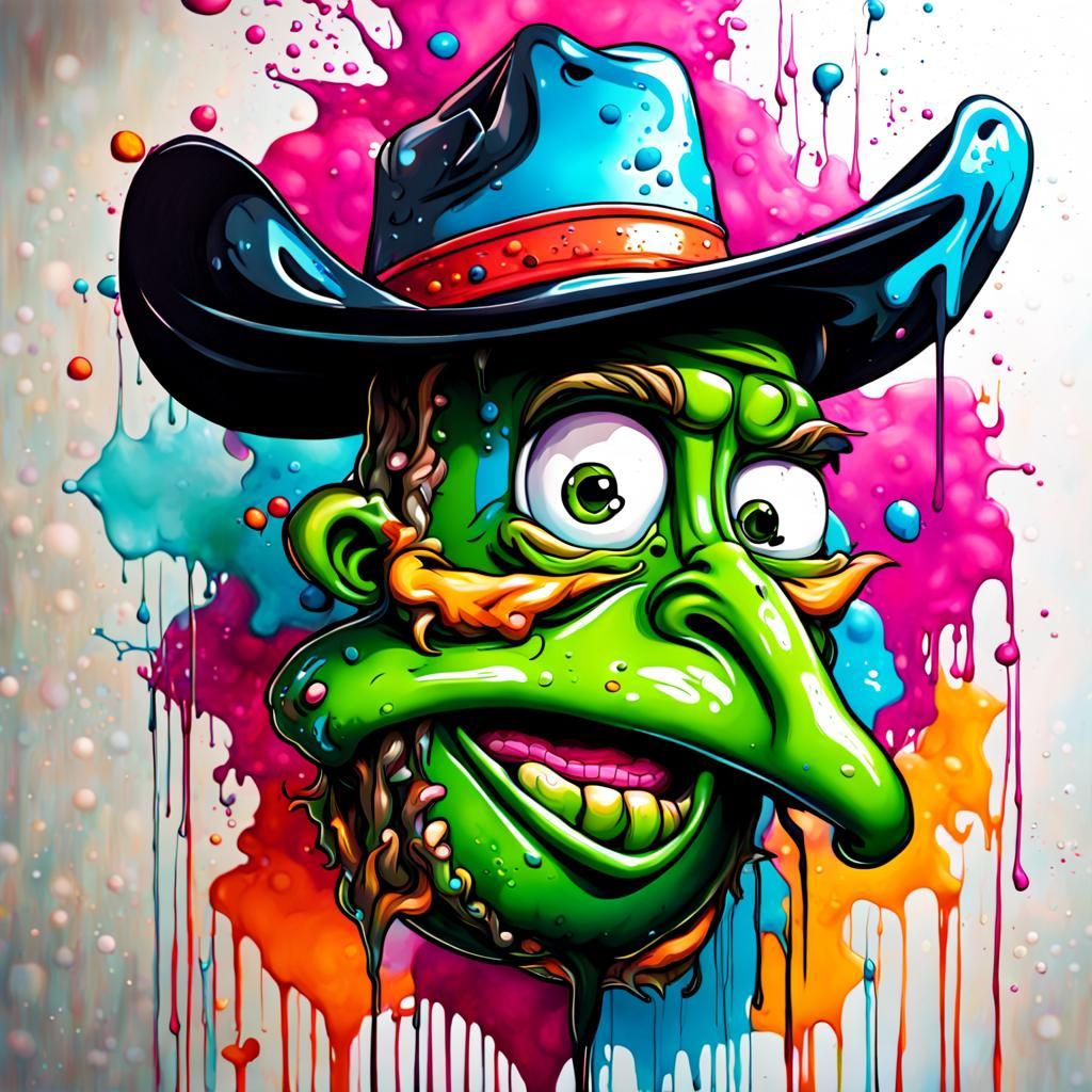 Cartoon Cowboy Pickle in Graffiti Art Style