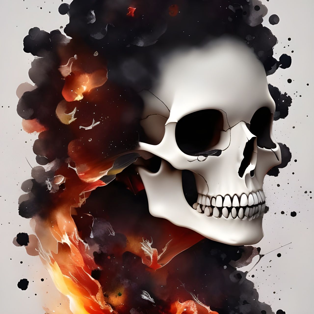 Skull Exploding in Fire: Minimalist Digital Art