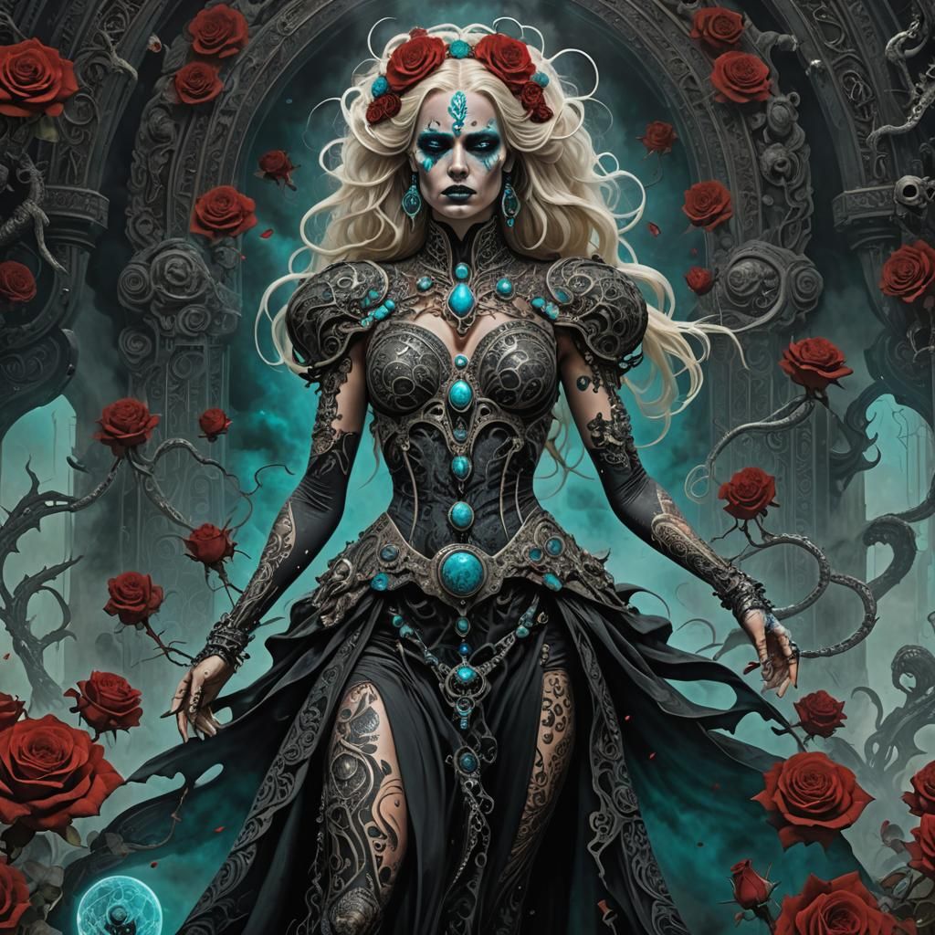 Cosmic Girl with Tattoos in Dark Fantasy Art