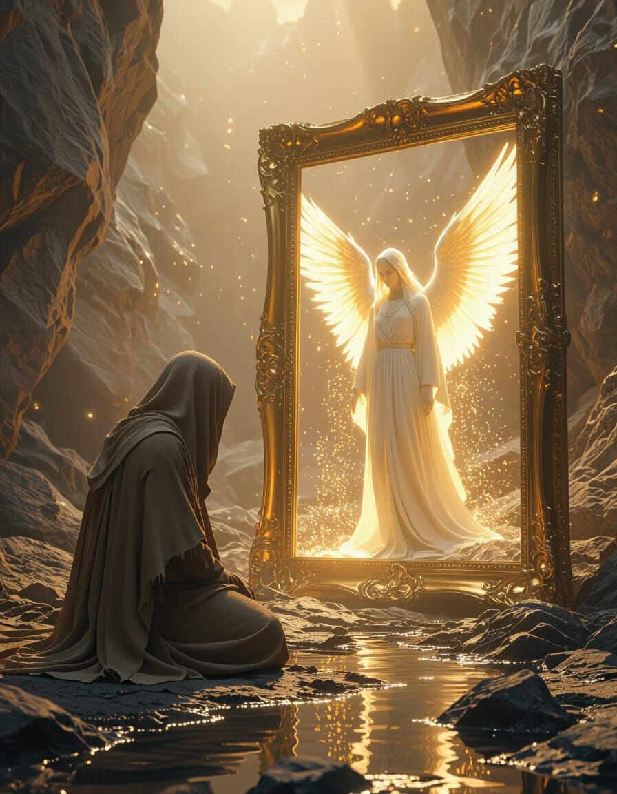 Radiant Angel Emerges in Golden Light