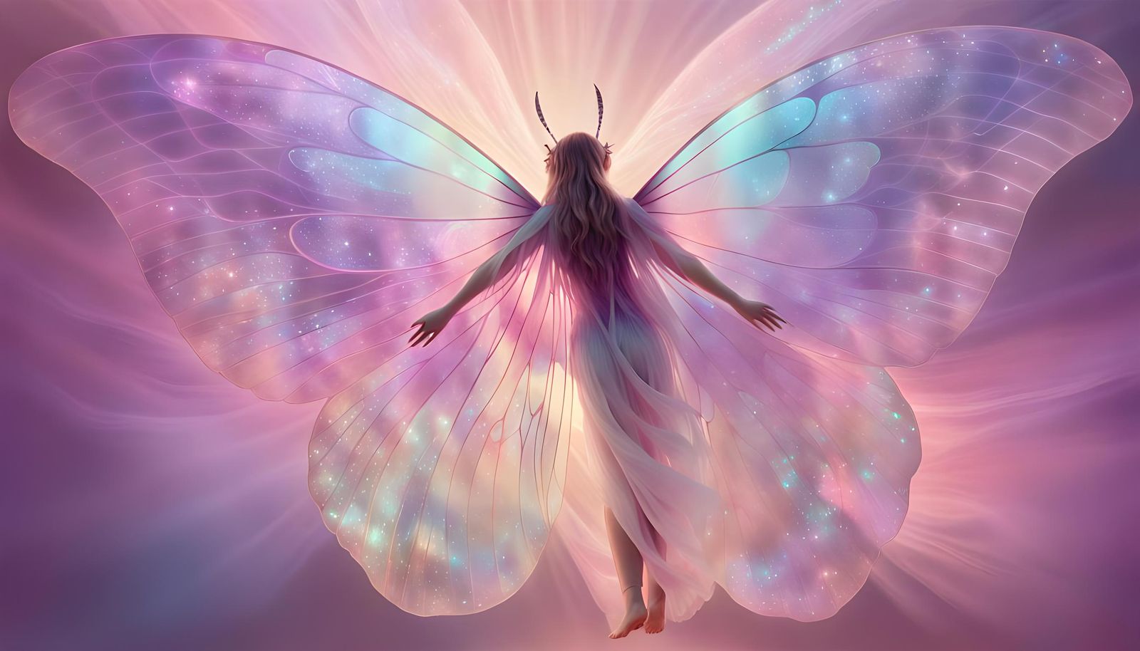 Iridescent Butterfly Angel with Expansive Wings