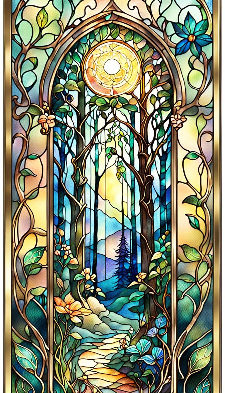 Stained Glass Bookmark with Forest Scene