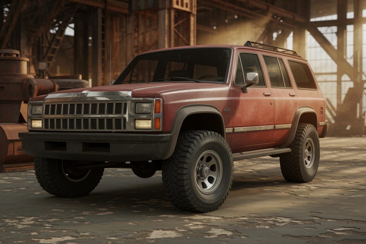 Rugged 90s American SUV in a Deserted Warehouse