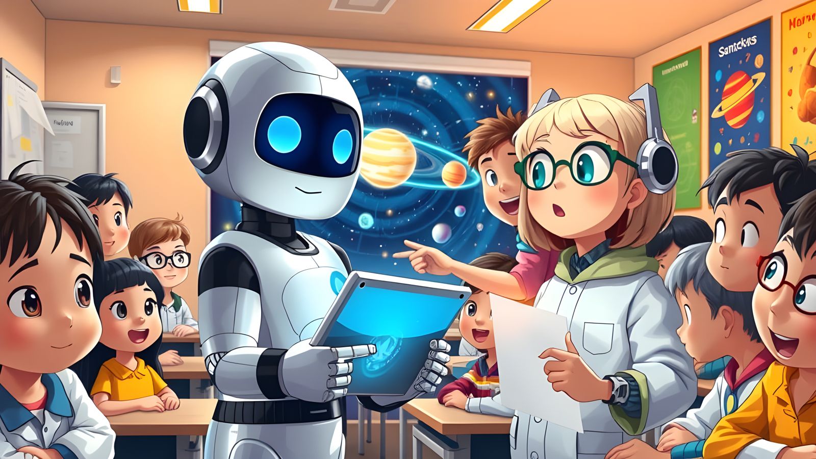 Friendly Anime Robot Teaches Solar System to Children