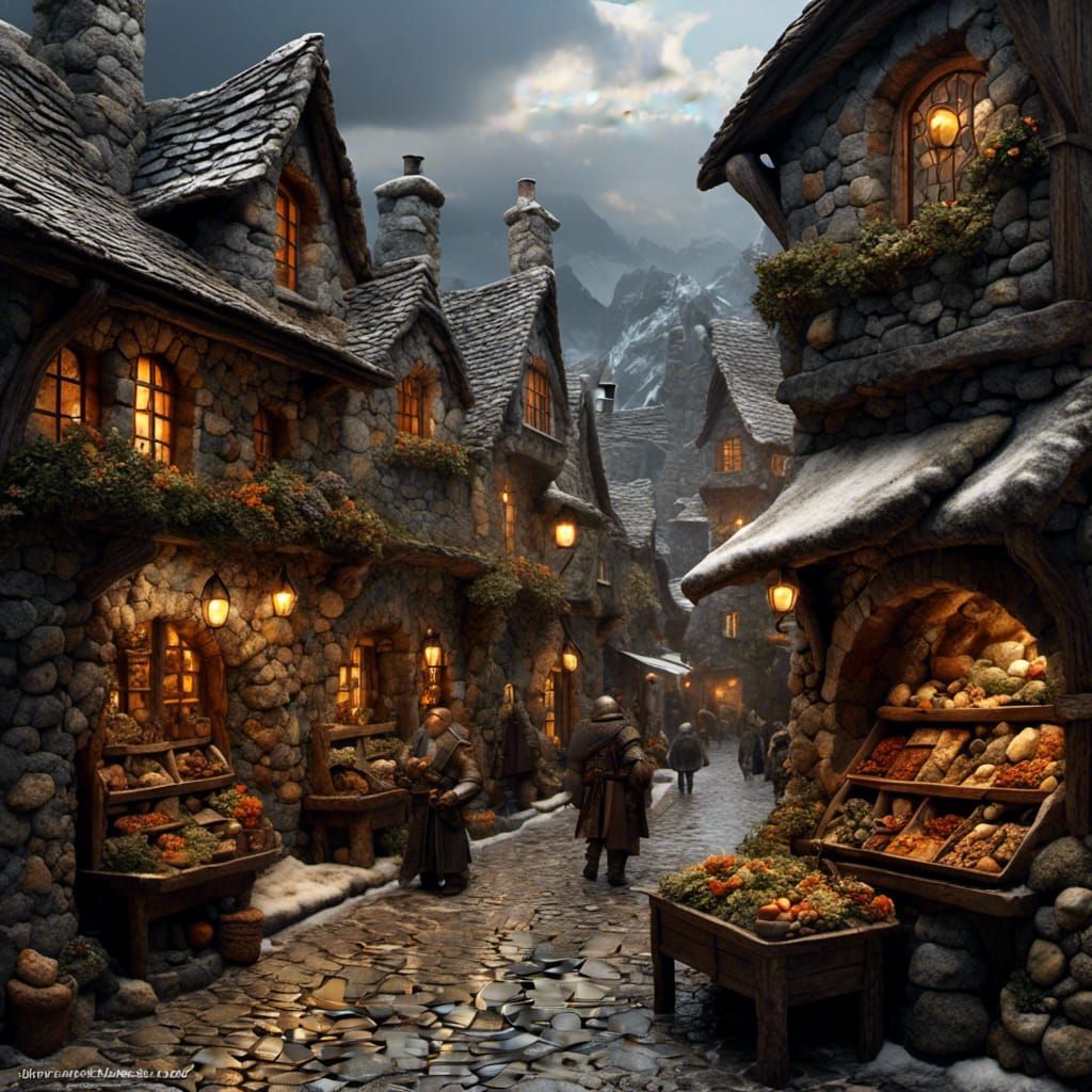 Detailed Fantasy Shopping Street in Medieval City