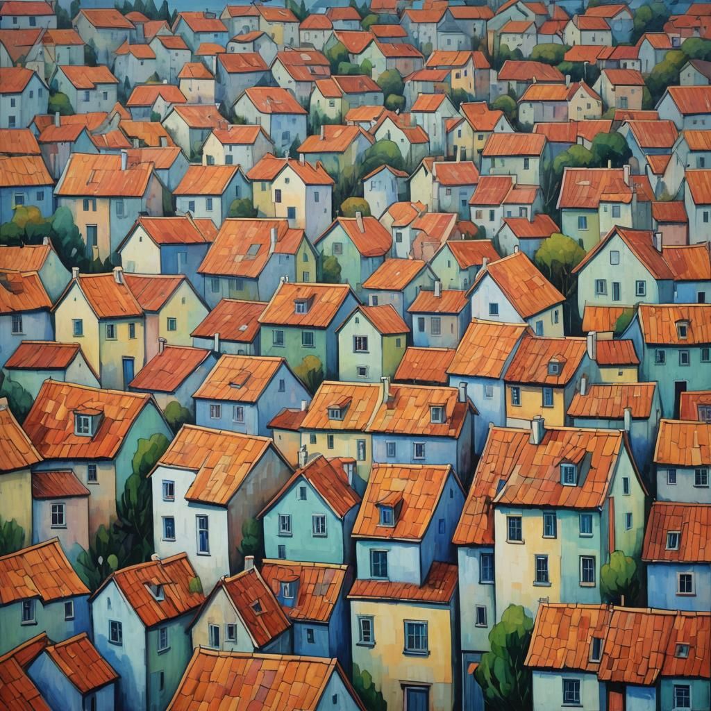Abstract Houses in Expressionist Impasto Style