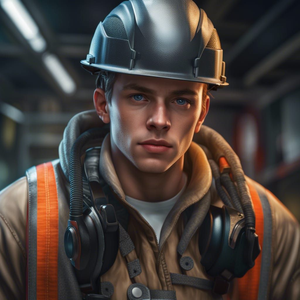 Hyperrealistic Portrait of a Young British Worker