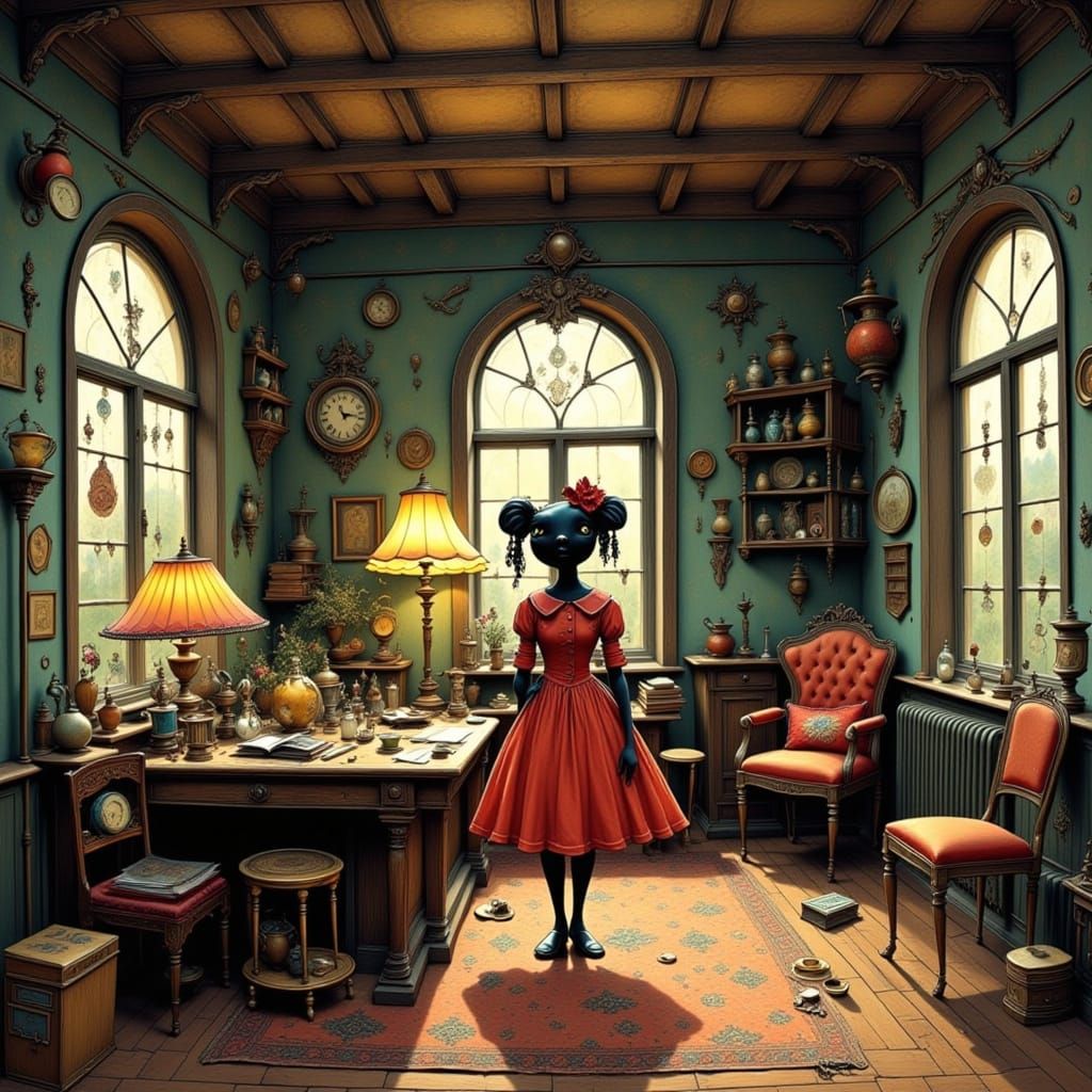 Whimsical Woman in Whimsical House